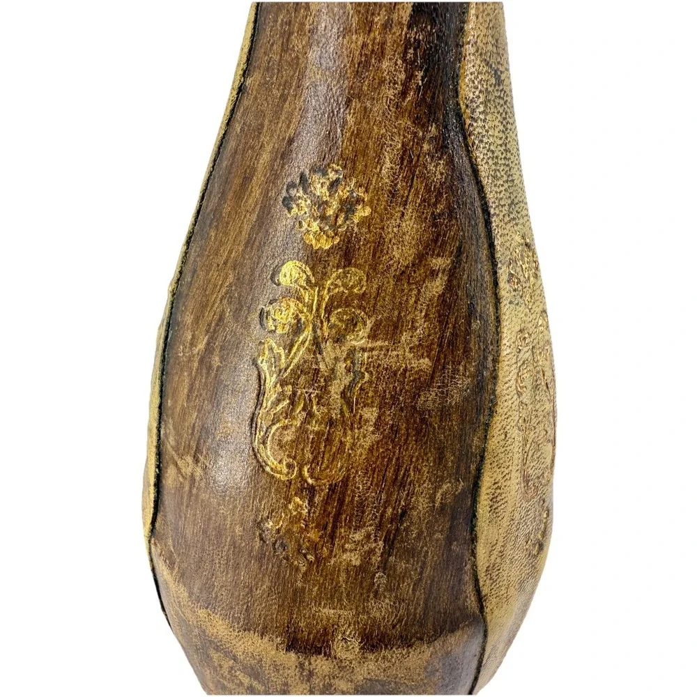 Vintage Italian Leather Covered‎ Bottle w Stopper Handcrafted Art Decor 13